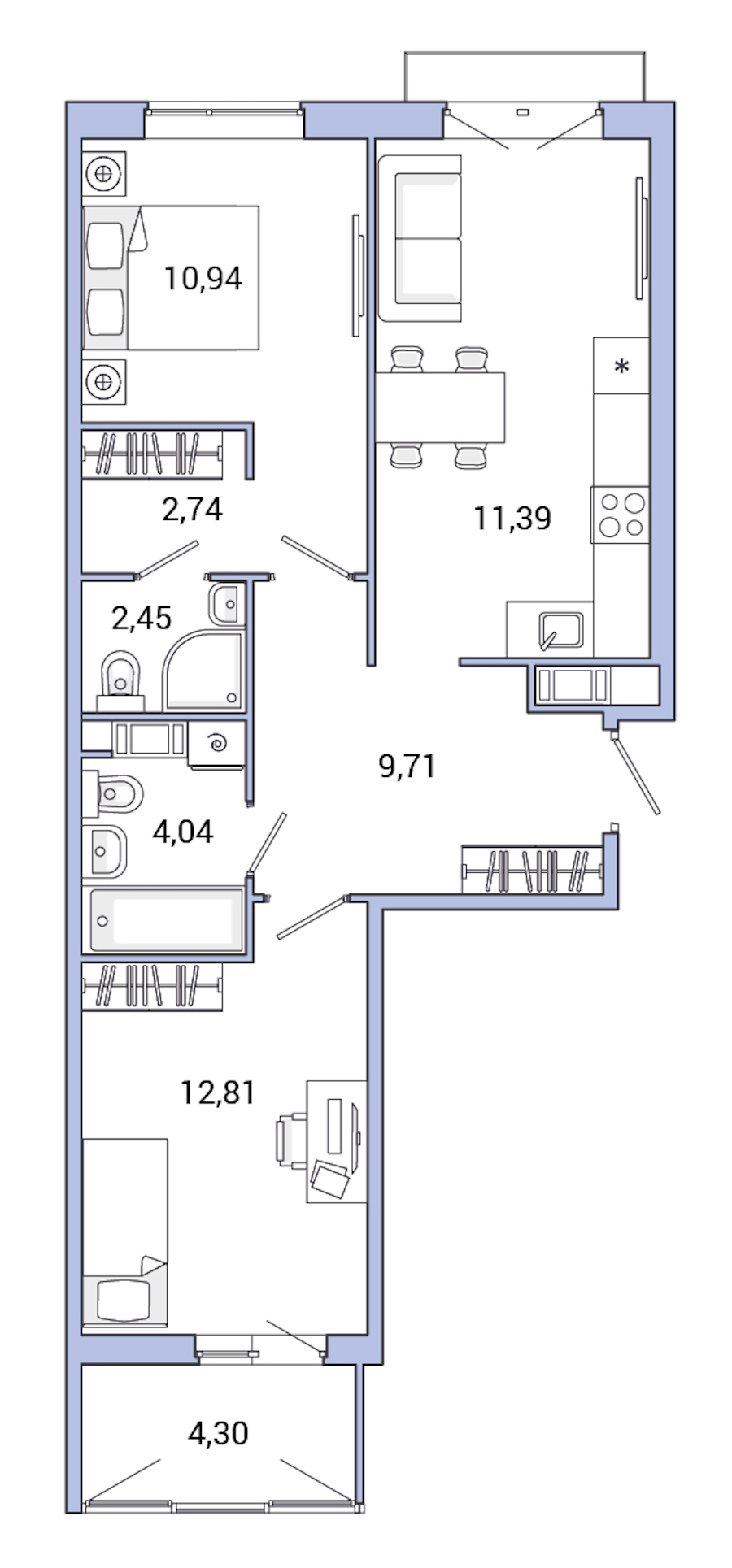 2-комнатная квартира 58.38 м², 7/9 эт., ЖК «Jaanila Drive»